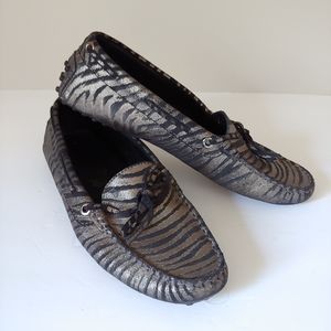 Tod's Gommino Driving Moccasin Loafers Zebra Print Size 7